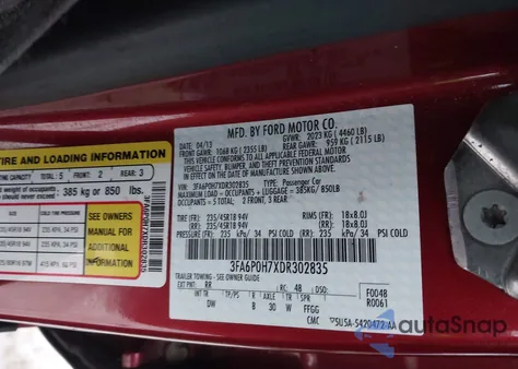 2013 Ford Fusion Se z USA, uszkodzony, nr VIN 3FA6P0H7XDR302835